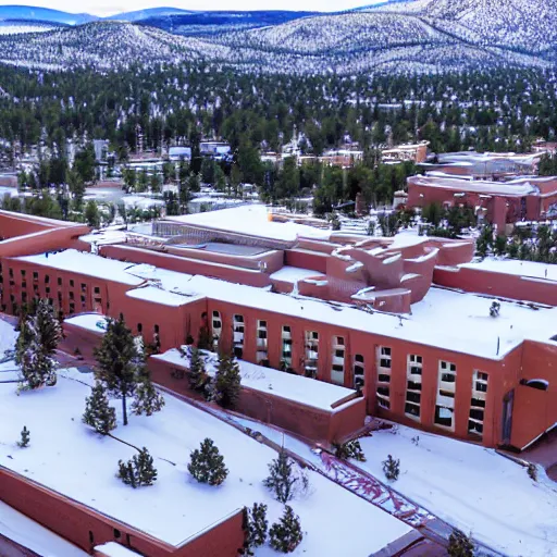 Prompt: a drone shot of mcconnell hall at nau.