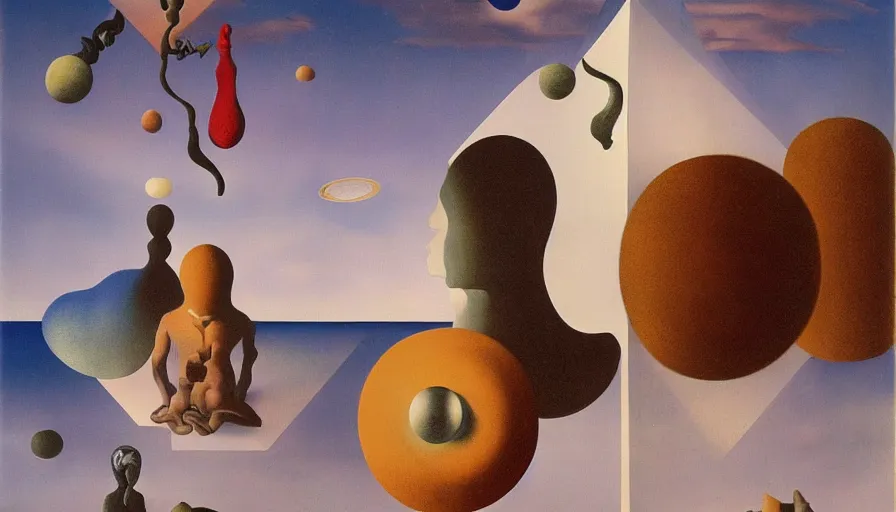 Prompt: parallel universe between forbidden knowledge and maddening strangeness by salvadore dali and rene magritte, extremely high detail, 8 k
