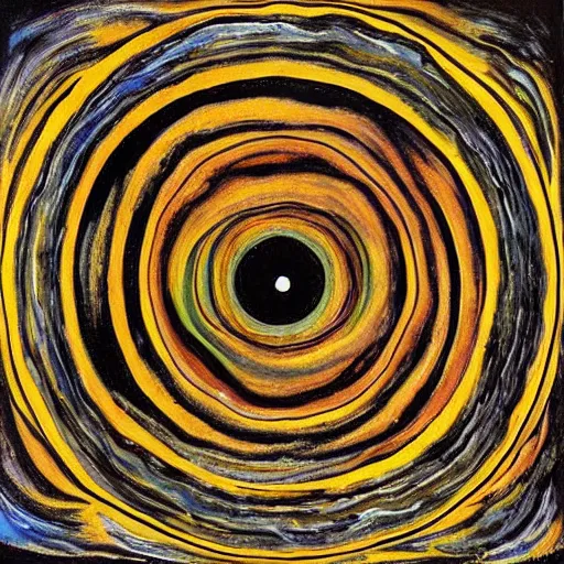 Image similar to A beautiful land art of a black hole. This hole appears to be a portal to another dimension or reality, and it is emitting a bright, white light. There are also stars and other celestial objects around it. ecru by Bernard Buffet kaleidoscopic