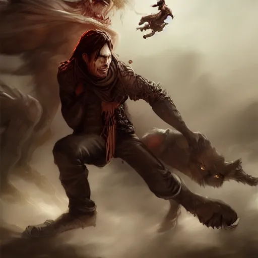 Image similar to a battle between the vampire and the werewolves, action pose, digital painting, WLOP, trending on artstation, 8k, epic composition, highly detailed, sharp focus