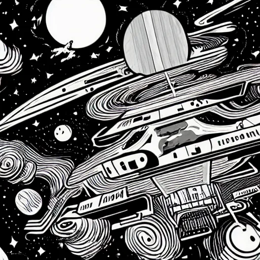 Image similar to colorful mcbess style interstellar war