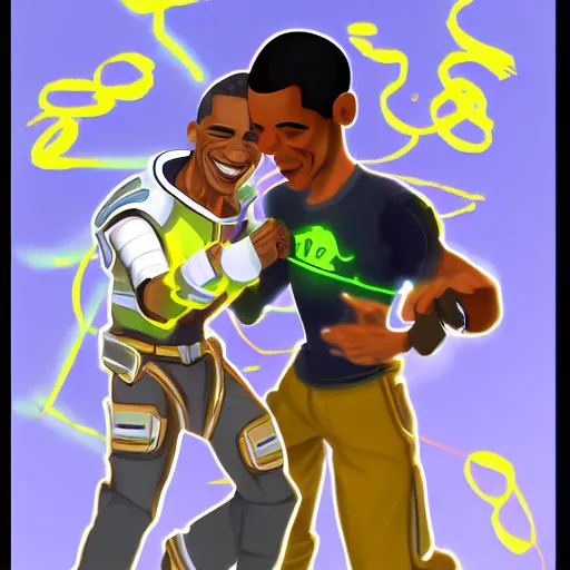 Image similar to lucio from overwatch and barack obama dancing, detailed, high quality, artstation winner