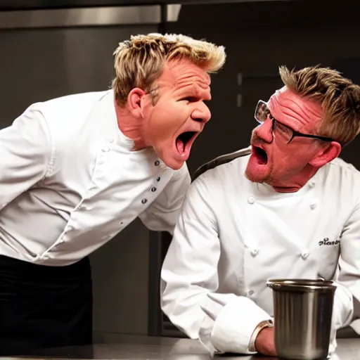 Image similar to gordon ramsay shouting at walter white, 4 k image