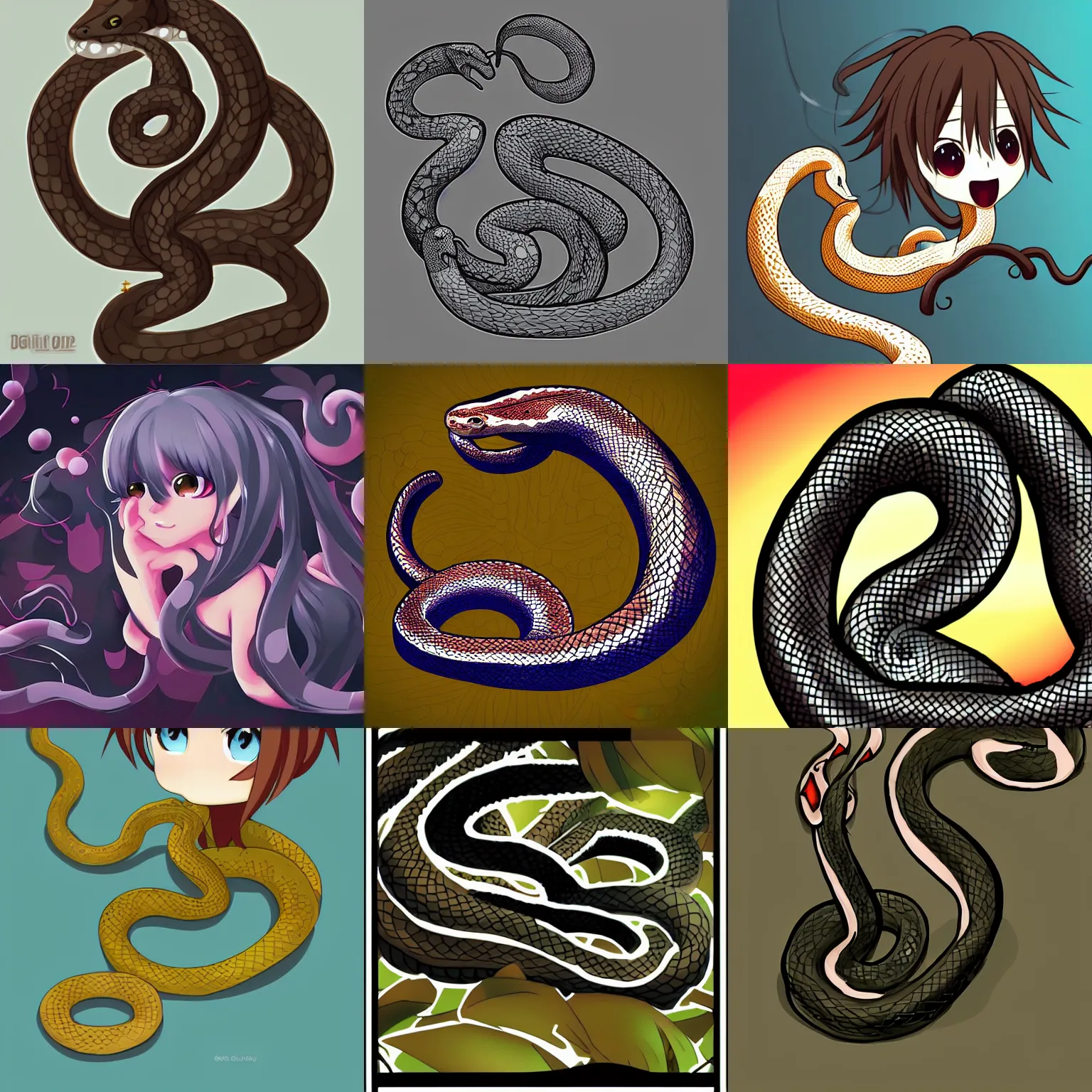 Prompt: cute snake, digital art, anime character