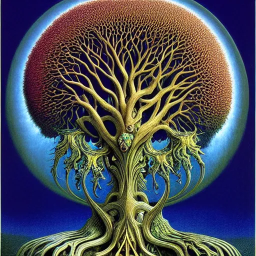 Image similar to tree of life by roger dean and andrew ferez, art forms of nature by ernst haeckel, divine chaos engine, symbolist, visionary, art nouveau, organic fractal structures, surreality, detailed, realistic, ultrasharp