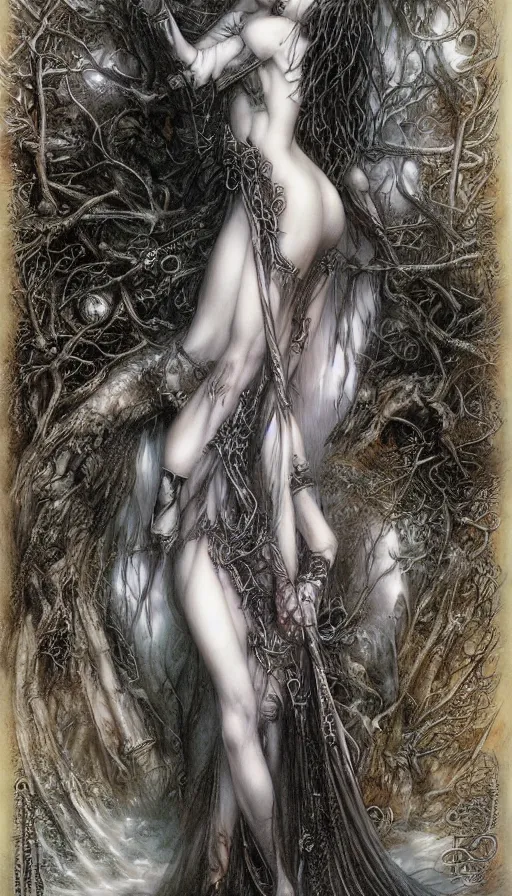 Image similar to life and death mixing together, by luis royo,