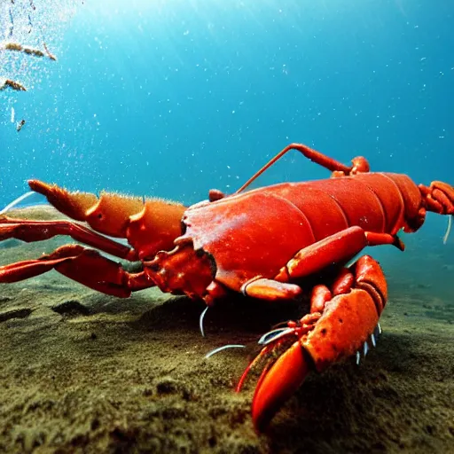 Image similar to lobsters fighting under water