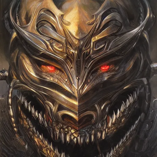 Image similar to The black dragon mask, art by Donato Giancola and James Gurney, digital art, trending on artstation