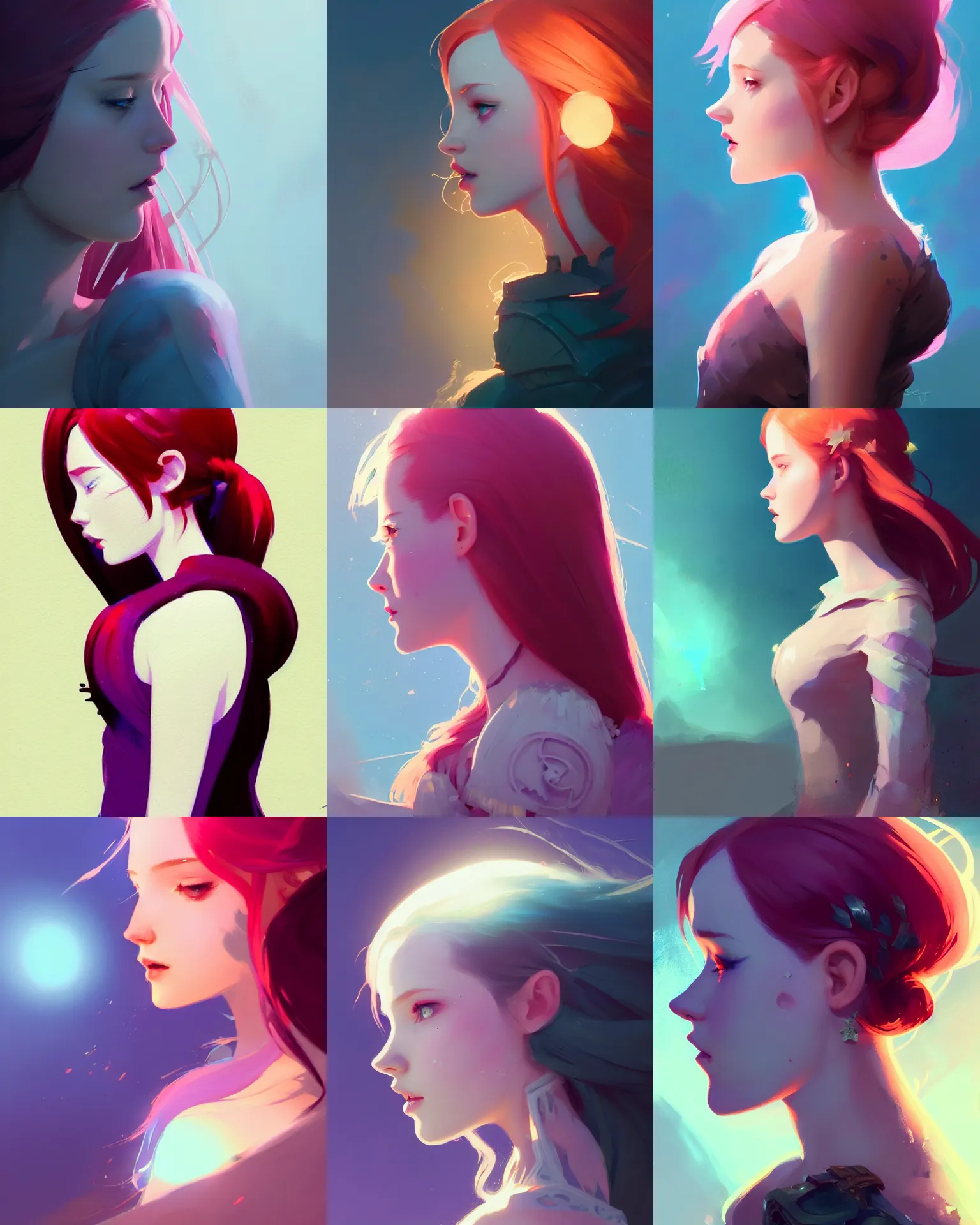 Prompt: side - profile painted portrait, ellie bamber fairy, backlit, smooth, gaudy colors, overlord, dota matte painting concept art, official fanart behance artstation by atey ghailan, by greg rutkowski, greg tocchini, james gilleard, joe fenton, kaethe butcher, lois van baarle, ilya kuvshinov