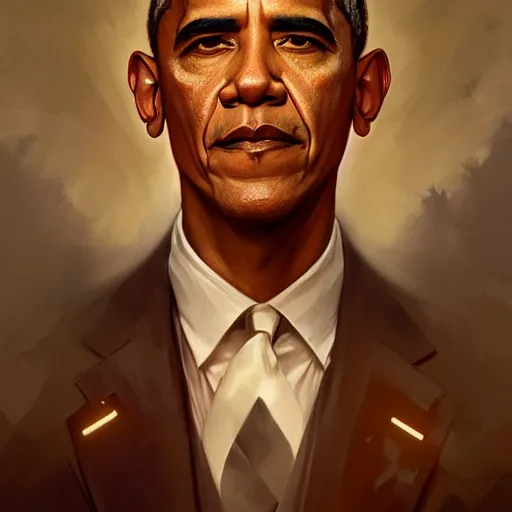 Image similar to a portrait of Obama, intricate, headshot, highly detailed, digital painting, artstation, concept art, sharp focus, cinematic lighting, illustration, art by artgerm and greg rutkowski, alphonse mucha, cgsociety