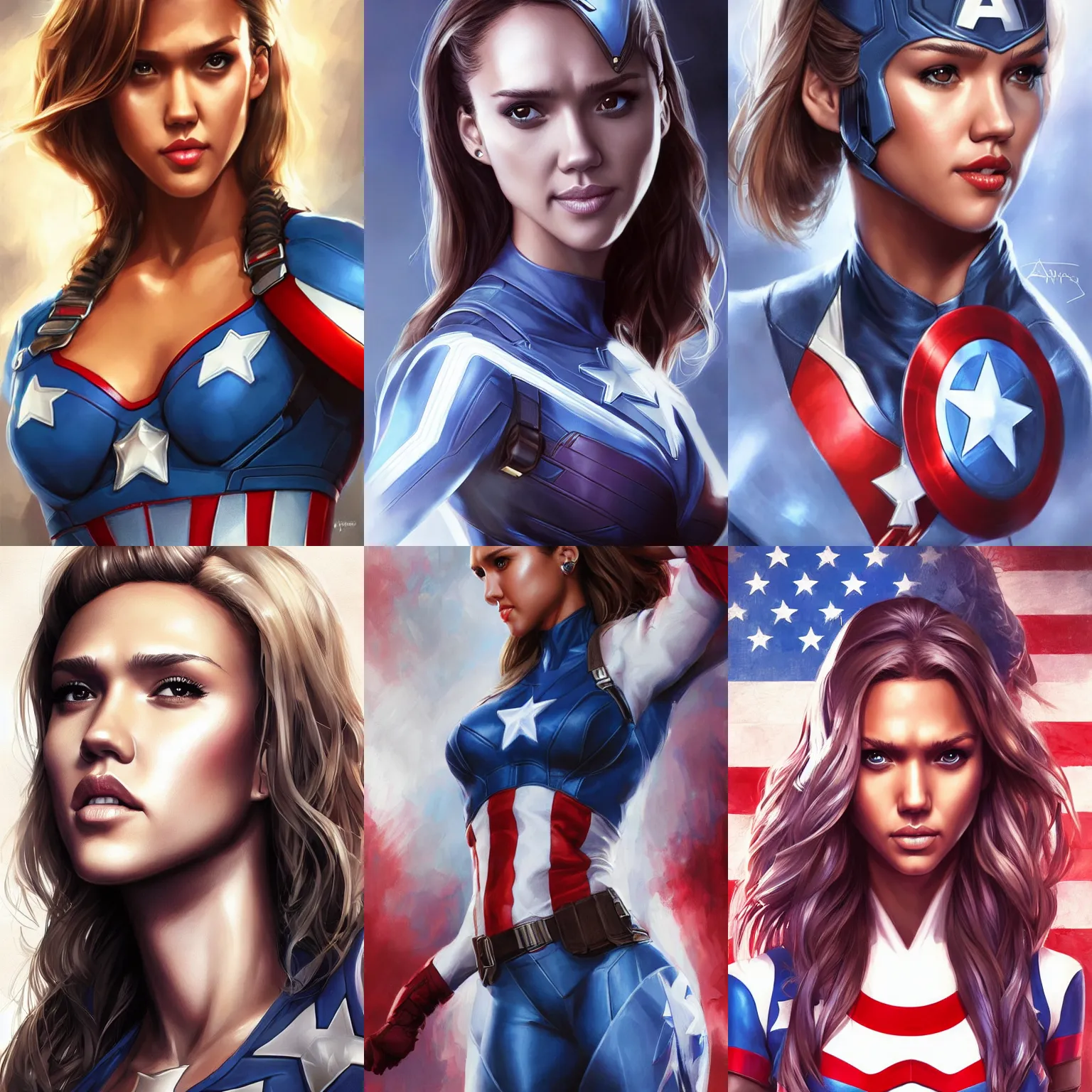 Image similar to jessica alba as captain america by artgerm, ross tran, wlop, masterpiece portrait