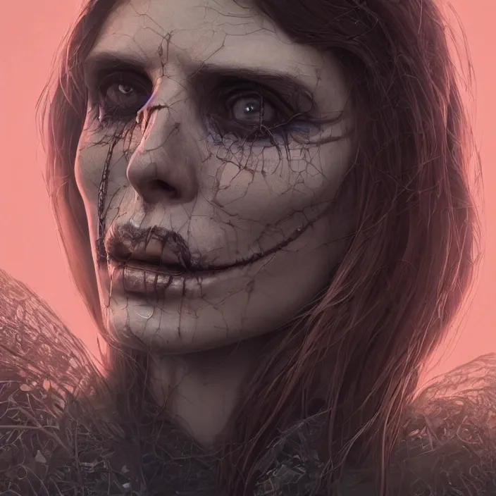 Image similar to portrait of skeleton as Alexandra Daddario. intricate abstract. intricate artwork. by Tooth Wu, wlop, beeple, dan mumford. octane render, trending on artstation, greg rutkowski very coherent symmetrical artwork. cinematic, hyper realism, high detail, octane render, 8k, iridescent accents