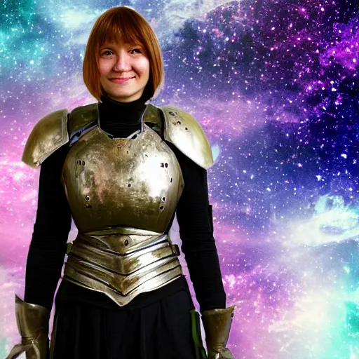 Image similar to photo of a female warrior with galaxy coloured armour