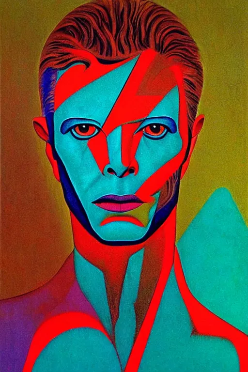 Image similar to 8 0 s art deco close up portait of david bowie, rain like a dream oil painting curvalinear clothing cinematic dramatic cyberpunk textural fluid lines otherworldly vaporwave interesting details fantasy lut epic composition by basquiat zdzisław beksinski james jean artgerm rutkowski moebius francis bacon gustav klimt