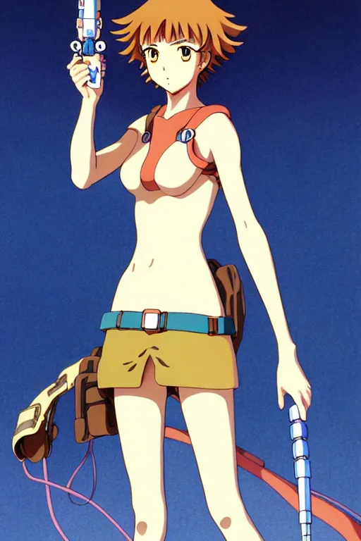 Image similar to anime art full body portrait character nausicaa by hayao miyazaki concept art, anime key visual of elegant young female, short brown hair and large eyes, finely detailed perfect face delicate features directed gaze, sunset in a valley, trending on pixiv fanbox, studio ghibli, extremely high quality artwork by kushart krenz cute sparkling eyes