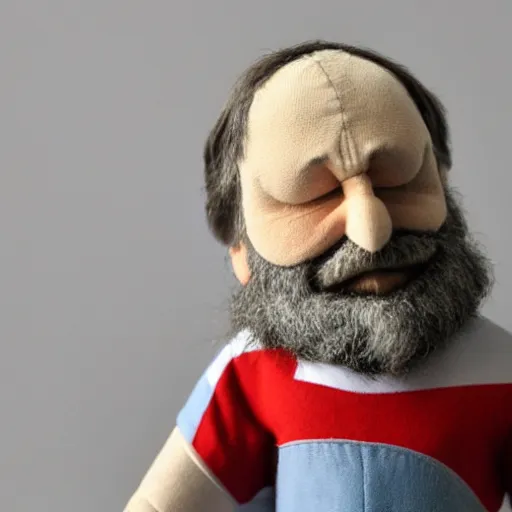 Image similar to photo of a slavoj zizek plush toy, promotional photo, high - detail, professional photograph,