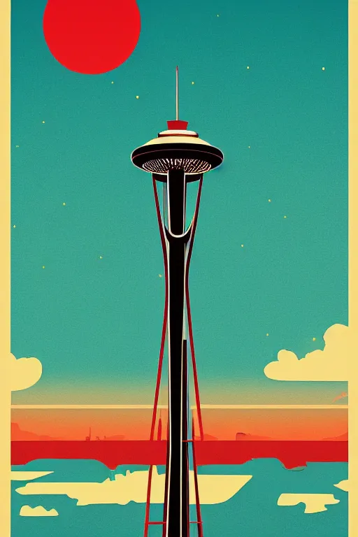 Image similar to space needle in retro poster style