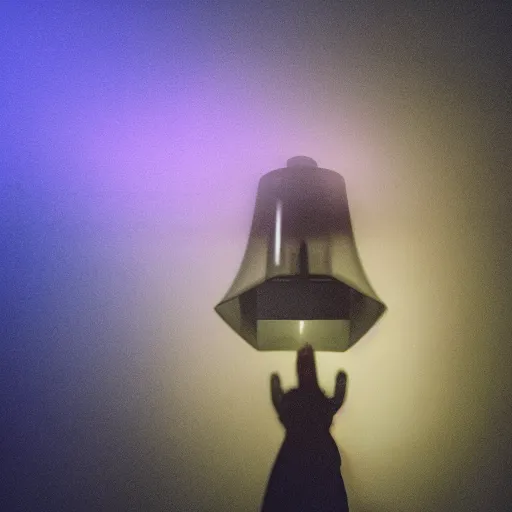 Image similar to coloured atmospheric photo of a realistic banshee transparent smoky in a interior of living room flashlight light