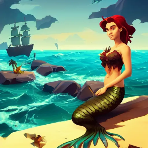 Image similar to painting mermaid treasure on sea of thieves game avatar hero smooth face median photoshop filter cutout vector, behance hd by jesper ejsing, by rhads, makoto shinkai and lois van baarle, ilya kuvshinov, rossdraws global illumination