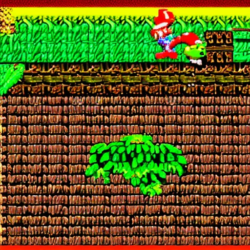 Prompt: Yoshi in Donkey Kong Country 2, SNES screenshot