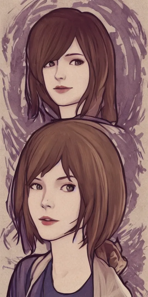 Image similar to max caulfield from Life Is Strange in the style of Mucha