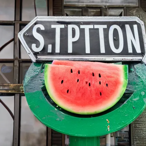 Image similar to a water melon hitting a stop sign