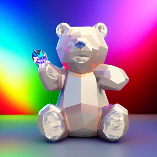 Image similar to multicolored crystal bear statue, magical, light background, 8 k, unreal engine, octane render, hyperrealistic, rim light