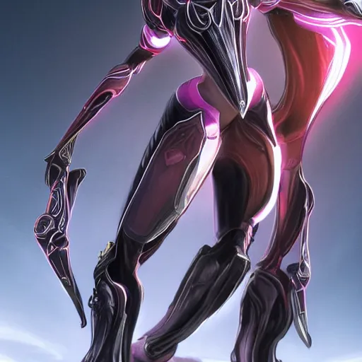 Image similar to ant pov from the floor, looking up, at a highly detailed, exquisite and beautiful giant female warframe, standing elegantly, shining reflective off-white plated armor, slick elegant design, bright Fuchsia skin, sharp claws, close full body shot, epic cinematic shot, realistic, professional digital art, high end digital art, DeviantArt, artstation, Furaffinity, 8k HD render, epic lighting, depth of field