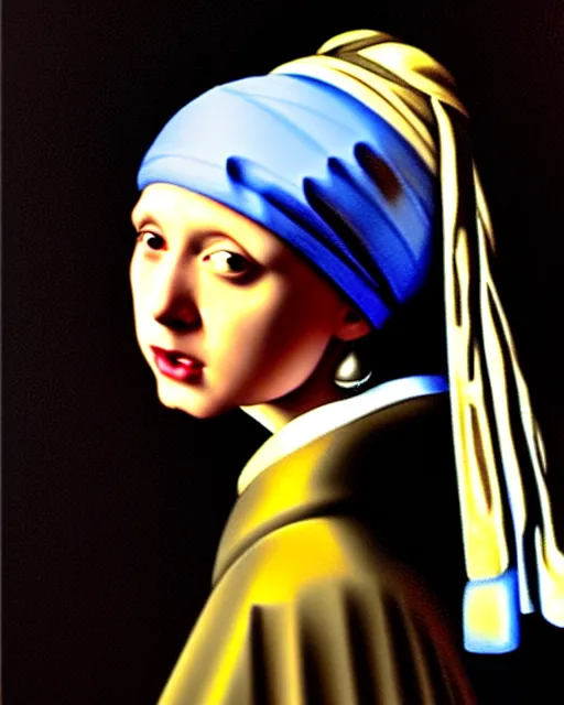 Image similar to darth vader looking over his shoulder, portrait in the style of girl with a pearl earring by johannes vermeer, high quality oil painting, highly detailed