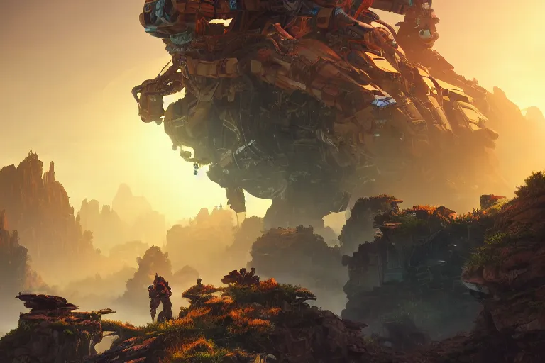 Image similar to rockbreaker machine mecanical creature robot of horizon forbidden west horizon zero dawn bioluminiscence global illumination ray tracing hdr fanart arstation by ian pesty and alena aenami artworks in 4 k