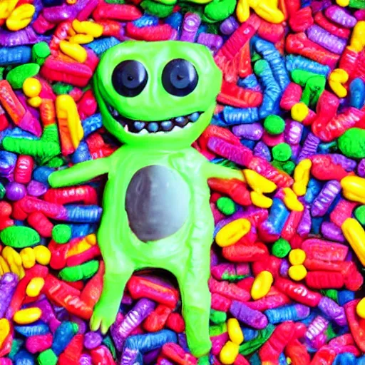 Image similar to photo of a monster made of candy