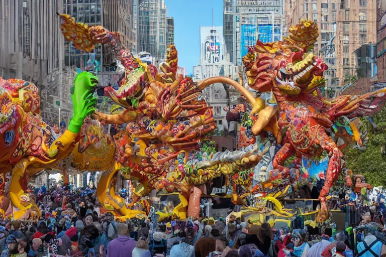 Prompt: photo of giant elaborate parade float designed by geoff darrow!!!! and ( ( ( ( ( ( rick and morty ) ) ) ) ) ), in the macys parade, detailed 4 k photo