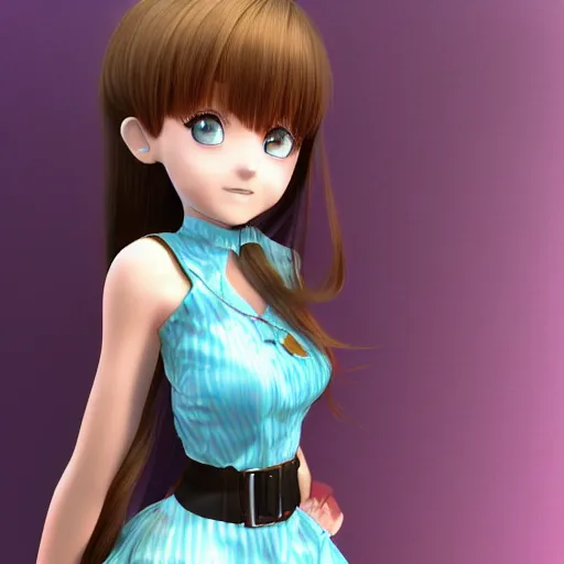 Image similar to 3 d anime girl very detailed, highly detailed, disney style