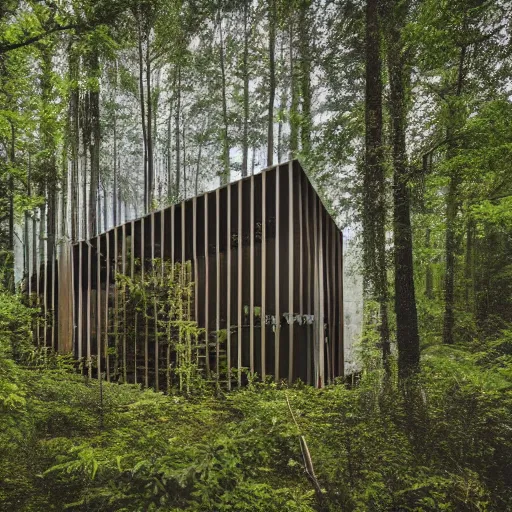 Image similar to a building in the middle of a forest, architecture