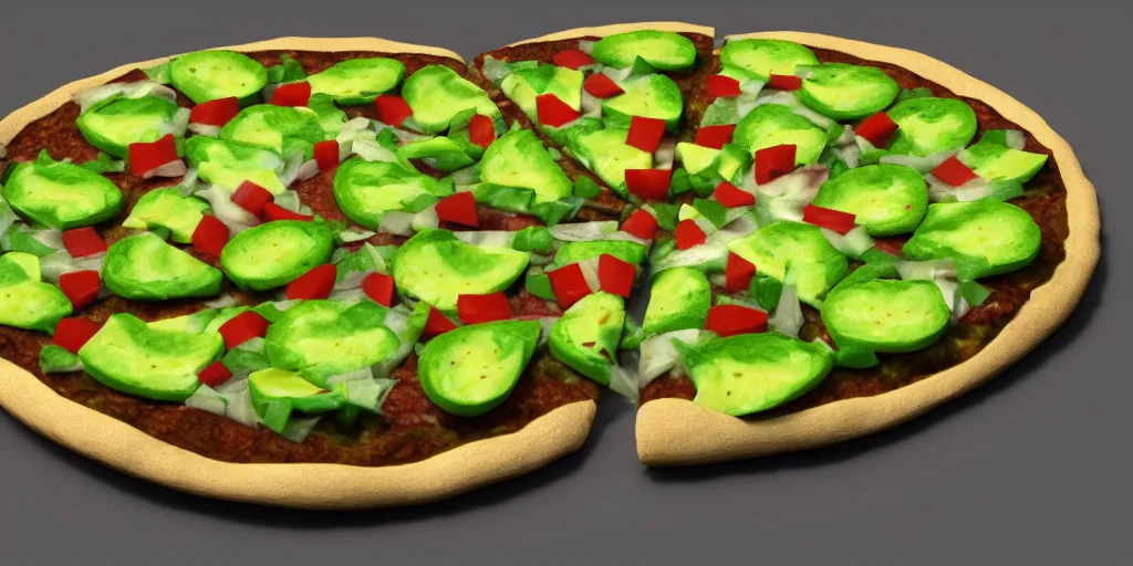 Image similar to avocado pizza, 3 d render, highly detailed, 8 k