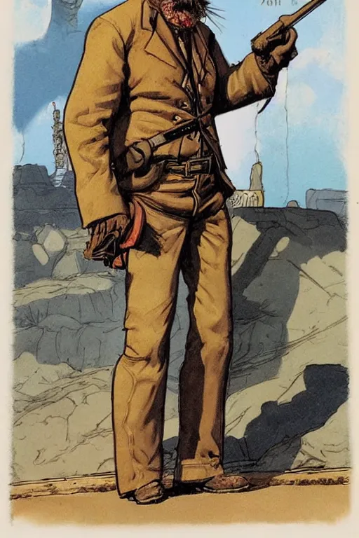 Image similar to vernon. Smug old west circus sharpshooter. concept art by James Gurney and Mœbius.