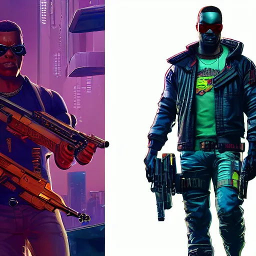 Image similar to Chidi. cyberpunk mercenary smoking a cigar. Style of James Gurney and Mœbius. (Cyberpunk 2077. Blade Runner. Apex Legends. The matrix)