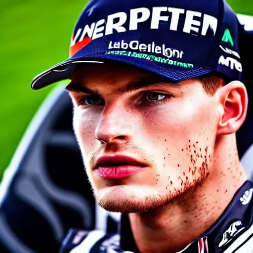 Image similar to close up of max verstappen wearing mercedes amg overall, dramatic shot, great photography, ambient light, l