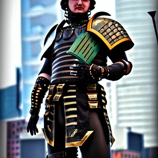 Image similar to full shot photo of a futuristic cyberpunk roman centurion