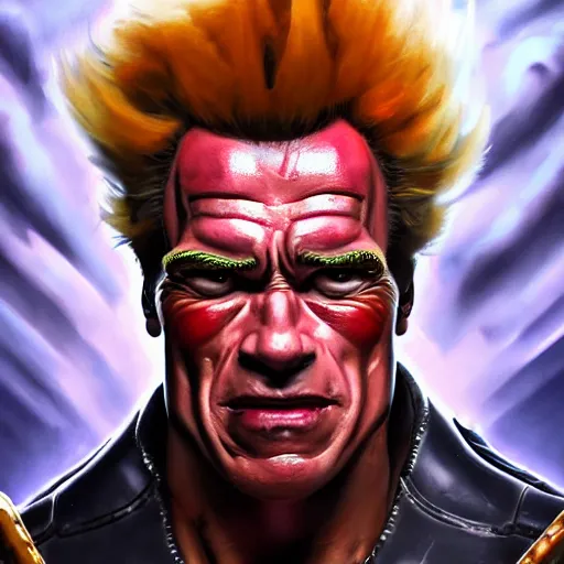 Image similar to a screenshot of arnold schwarzenegger as junkrat in overwatch holding detonator, portrait, fantasy, beautiful face, vivid colors, elegant, concept art, sharp focus, digital art, hyper - realistic, 4 k, unreal engine, highly detailed, hd, dramatic lighting by brom, trending on artstation