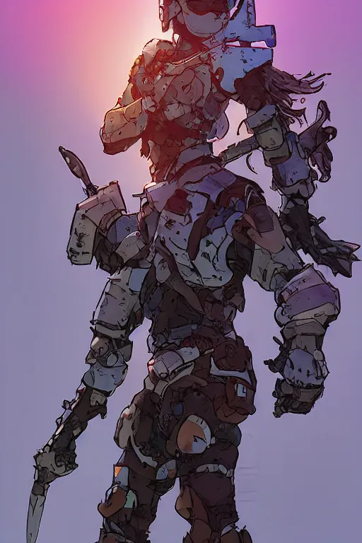 Image similar to combination suit armor aloy horizon forbidden west horizon zero dawn robot ninja mask helmet backpack tribal, art gta 5 comics, official fanart behance hd artstation by jesper ejsing, by rhads, makoto shinkai and lois van baarle, ilya kuvshinov, ossdraws radiating a glowing aura cgi rtx 2 0 2 2