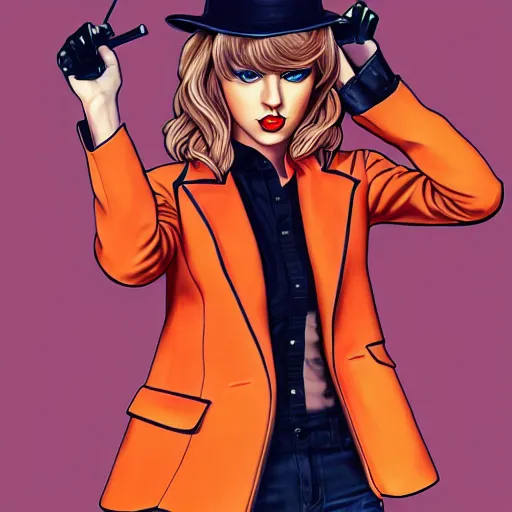 Prompt: full body shot of Taylor Swift cosplaying as Alex from Clockwork Orange, detailed and accurate, by artgerm, deviantart