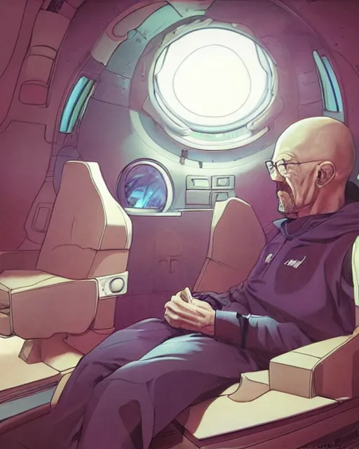 Image similar to walter white inside a spaceship, art by makoto shinkai and alan bean, yukito kishiro