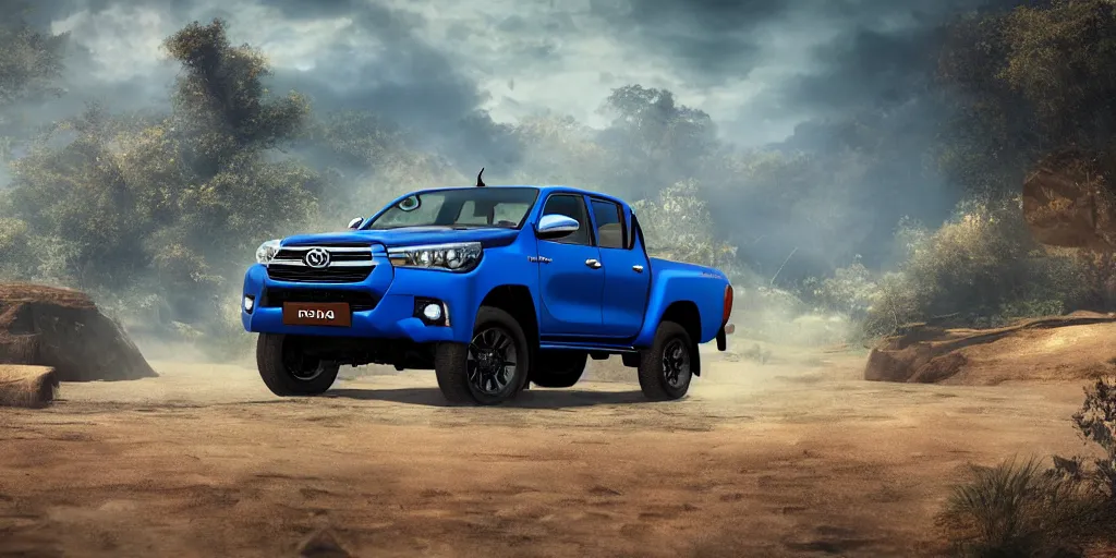 Prompt: toyota hilux, magical environment, unreal 5, hyperrealistic, realistic, photorealistic, dynamic lighting, highly detailed, cinematic landscape, studio landscape, studio lighting