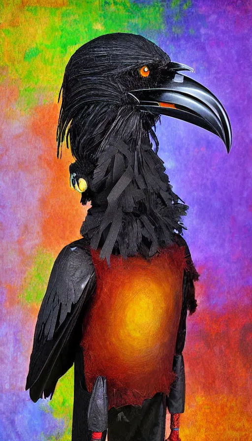 Image similar to epic professional digital art of humanoid crow by julia deville, lisa roet, sam leach, sidney nolan, and peter booth