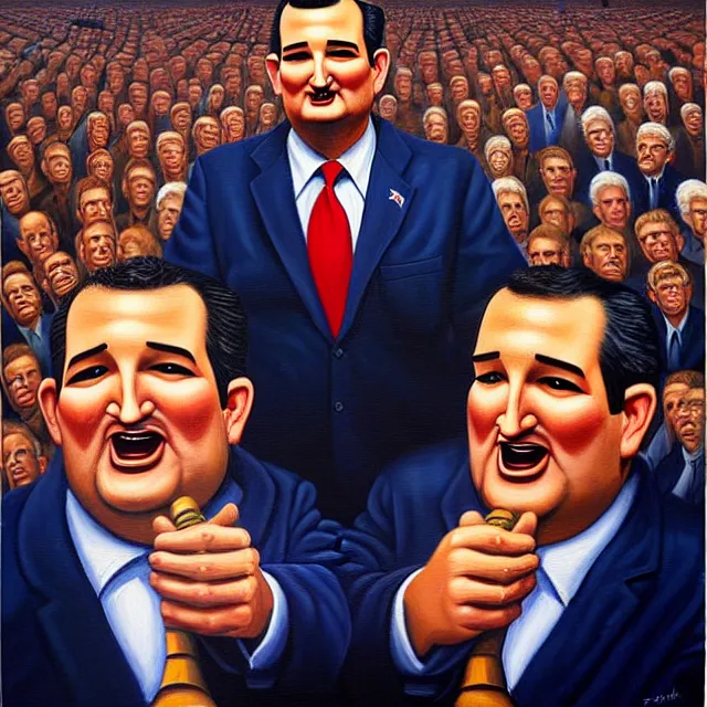 Image similar to an oil on canvas portrait painting of ted cruz doing a speech at the republican convention, surrealism, surrealist, cosmic horror, rob gonsalves, high detail