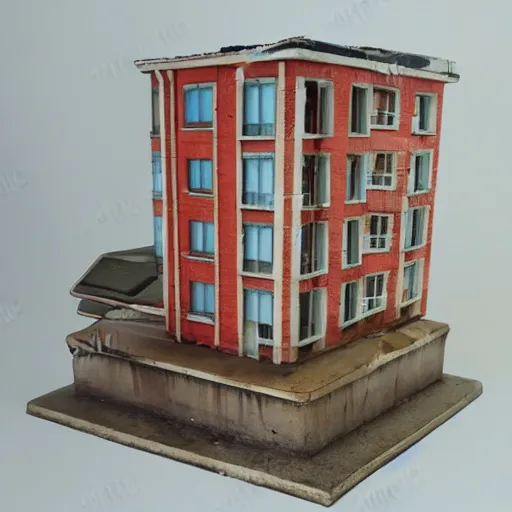 Prompt: figurine of soviet apartment building