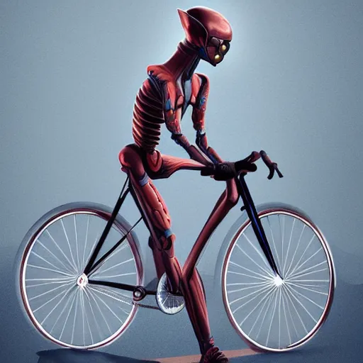 Image similar to humanoid on bicycle artstation unreal