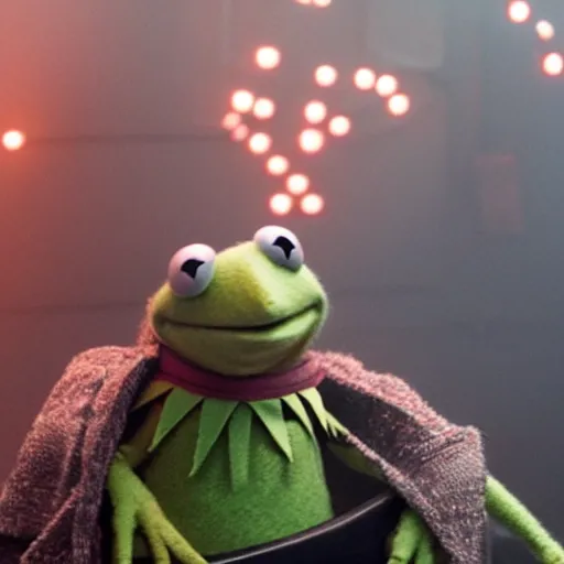 Prompt: Kermit the Frog, from Blade Runner 2049