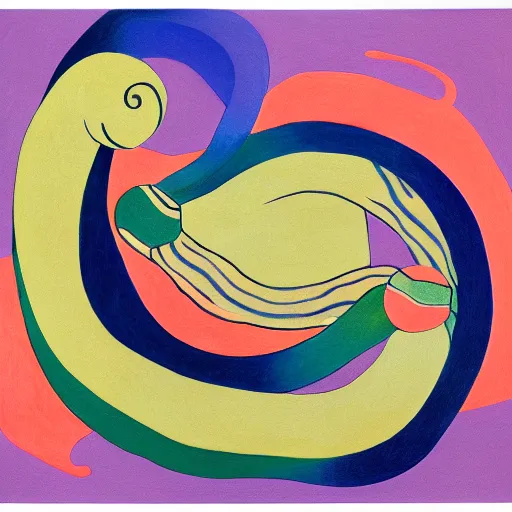 Prompt: ouroboros snake biting its own tail, tinted colours, highly detailed, award-winning painting in the style of Henri Matisse,